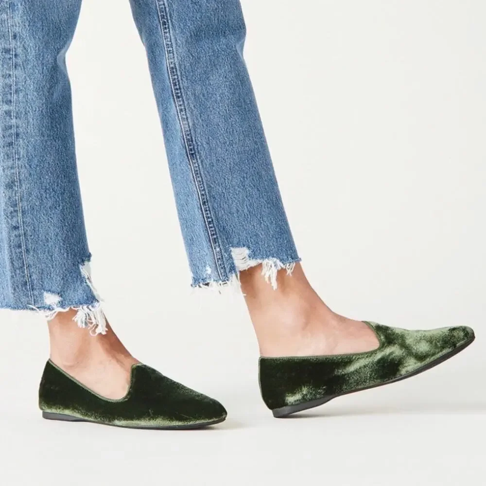Birdies The Heron Velvet Loafer Flats in Olivine Size 6.5